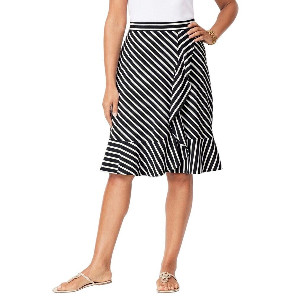 Talbots Jersey Cascading Midi Skirt Stripe Black White Summer Size Medium
